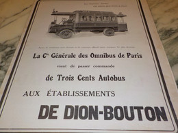 ANCIENNE PUBLICITE  OMNIBUS  DE DE DION BOUTON 1911 - Camions