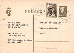 NORWAY - BREVKORT 15 ÖRE 1946 LEIRA STASJON /Q25 - Postal Stationery