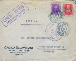 1938 , CANTABRIA , CASTRO URDIALES - CHENE BOURG , SOBRE CIRCULADO , CENSURA MILITAR DE CASTRO Y OFICIAL MILITAR DE IRÚN - Lettres & Documents