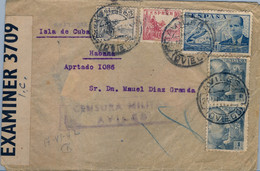 1942 ASTURIAS , AVILÉS - LA HABANA , DOBLE CENSURA , TRÁNSITO DE MADRID , Y LLEGADA A CUBA - Covers & Documents