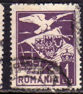 ROMANIA  ROMANA 1929 OFFICIAL STAMPS SERVICE SERVIZIO EAGLE CARRYING NATIONA EMBLEM 1L USATO USED OBLITERE' - Officials