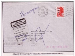 2F20 LIBERTE Lettre Avec étiquette De Retour Réf, 761 éssai Utilisé En 1976 - Storia Postale