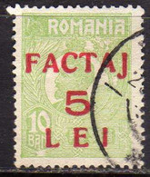 ROMANIA 1928 PARCEL POST STAMPS PACCHI POSTALI SURCHARGED FACTAJ 5L On 10b USATO USED OBLITERE' - Pacchi Postali