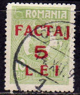 ROMANIA 1928 PARCEL POST STAMPS PACCHI POSTALI SURCHARGED FACTAJ 5L On 10b USATO USED OBLITERE' - Pacchi Postali