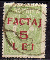 ROMANIA 1928 PARCEL POST STAMPS PACCHI POSTALI SURCHARGED FACTAJ 5L On 10b USATO USED OBLITERE' - Paketmarken