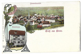 Gruss Aus STANS: 2-Bild-Litho Mit Rosenburg ~1900 - Stans