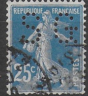 FRANCE - 1907 - SEMEUSE - 0,25 FR. - PERFIN ( S G. ) - USATO (YVERT 189) - Perfins