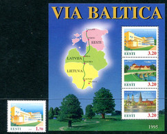 ESTONIA 1995 Baltic Highway MNH / **.  Michel 250, Block 8 - Estonie