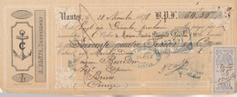Lettre Change Illustrée 28/11/1878 DANTO Brosseries NANTES Loire Atlantique Timbre Fiscal - Letras De Cambio