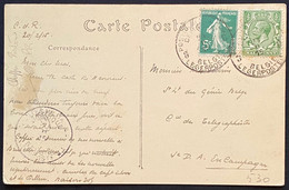 Belgique Carte Mixte Timbres Anglais & Semeuse Français Obl " 8 Postes Militaires Belgique 8 "pour Lt En Campagne TTB - Armée Belge