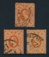 GB - KEVII 1910 - 3X SG M25(3)/SG241 4d ORANGE-RED P.14 (DLR) FINE USED - Gebraucht