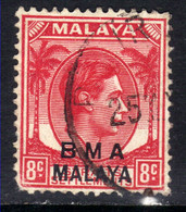 Malaya 1945 - 48 KGV1 8ct Scarlet Used BMA OVPT SG 7 Die 2 ( A353 ) - Malaya (British Military Administration)