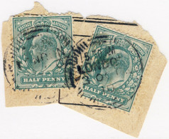 GB - KEVII 1902 2xSG215 Used "LONDON/10" Milled Edge Newspaper Pre-Cancel /piece - Used Stamps