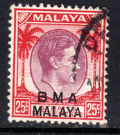 Malaya 1945 - 48 KGV1 25ct Purple & Scarlet BMA OVPT Used SG 13 ( A500 ) - Malaya (British Military Administration)