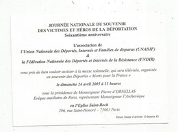 60 E Anniversaire, Journée Nationale Du Souvenir Des Victimes Et Héros De La Déportation, église St Roch ,Paris,2005 - Programma's