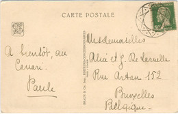 30C PASTEUR CARTE POSTALE POUR LA BELGIQUE ANNULATION DIAMANT BELGE - 1921-1960: Moderne