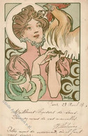 Mucha, Alfons Lady Believed To Be Sarah Bernhardt, In Pink Dress Holds Rooster 1903 I-II - Mucha, Alphonse