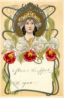 Jugendstil Frau Orchideen Künstlerkarte 1900 I-II Art Nouveau - Non Classés