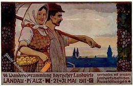 Landwirtschaft - 46.LANDWIRTSCHAFT-Wanderversammlung LANDAU,Pfalz 1911 - Künstlerkarte Sign. A.Croissant I-II Paysans - Esposizioni