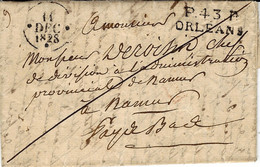 1828- Lettre De P.43.P. / ORLEANS Pour Namur ( Pays-Bas ) Au Dos, Entrée " Frankryk / Over Dinant " Noir - Entry Postmarks
