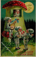 Zwerg Mond Pilz Neujahr Prägedruck 1907 I-II Bonne Annee Lutin - Contes, Fables & Légendes