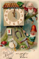 Zwerg Uhr Geld Pilze Neujahr Prägedruck 1905 I-II (Marke Entfernt) Bonne Annee Lutin Argent - Contes, Fables & Légendes