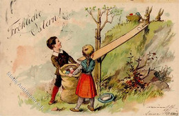 Ostern Hasen Kinder  Lithographie 1903 I-II (fleckig) Paques - Pâques