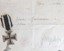 WK I Orden Eisernes Kreuz 1. Kl. Mit Vorläufigen Besitzzeugnis 1916 I-II - Weltkrieg 1914-18