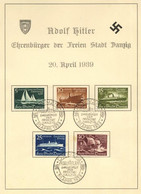 NS-GEDENKBLATT WK II - DINA5 - Adolf Hitler Ehrenbürger Der Freien Stadt Danzig 20-4-1939 Mit WHW-So-Marken 284-288 Und  - Oorlog 1939-45