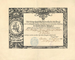 Besitzzeugnis Erinnerungs Medaille Zum 100 Geburtstag Kaiser Wilhelm I. 1898 II (kleine Einrisse) - Weltkrieg 1939-45