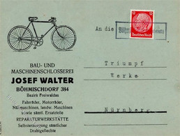 SUDETENLAND - Rahmen-o BÖHMISCHDORF (Ostsudetenland) Auf Dekorativem FAHRRAD-Firmenbrief Nach Nürnberg I - Oorlog 1939-45