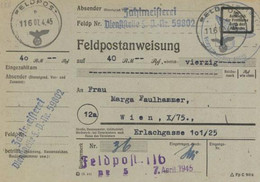 Feldpost WK II - Späte FELDPOSTANWEISUNG V. 7.4.1945 Nach Wien - Erst Nach Dem Krieg Mit Nachsendevermerk Wien 28.1.47 Z - Guerra 1939-45