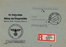 Feldpost WK II -Feldpost-R-Brief BERLIN-EICHKAMP 1944 D. REICHSMINISTER Für RÜSTUNG Und KRIEGSPRODUKTION I - Guerra 1939-45