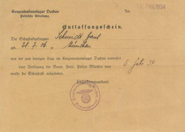 WK II KZ Konzentrationslager Dachau Entlassungsschein 1934 I-II R!R! - Guerra 1939-45