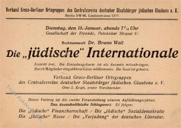 Judaika - BERLIN - Die Jüdische Internationale - Veranstaltung D. Verein Deutscher Staatsbürger Jüdischen Glaubens 1924  - Judaika