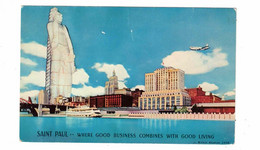 ST. PAUL, Minnesota, USA, Exaggeration, "World's Tallest Indian" Statue, Airplane, Old Chrome Postcard - St Paul
