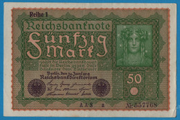 DEUTSCHES REICH 50 Mark  24.06.1919 Série AAS A # 557768 P# 66 Reihe 1 - 50 Mark