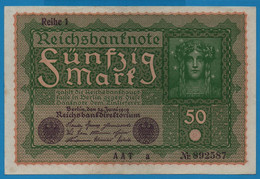 DEUTSCHES REICH 50 Mark  24.06.1919 Série AAT A # 892587 P# 66 Reihe 1 - 50 Mark