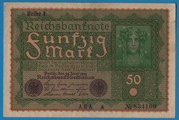 DEUTSCHES REICH 50 Mark  24.06.1919 Série ABA A # 834100 P# 66 Reihe 1 - 50 Mark