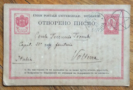 BULGARIA - CARTOLINA 10 C. Da SOPHIA 24/1/94 + STELLA A 5 PUNTE Al GEN. CONTE FERRUCCIO TROMBI A VOLTERRA - Interessante - Lettres & Documents