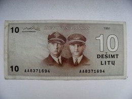 Sale!  VF Banknote Lithuania 10 LITU P-47a 1991 Aviators Darius & Girenas Airplane Plane Avion  AA Serial Number - Lituanie