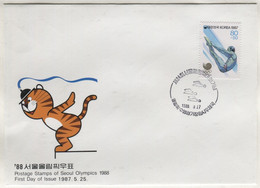 South Korea 1988 Postage Stamp Seoul Summer Olympics Games, Water Art Jumping, Diving Sport, Tiger, FDC - Plongée