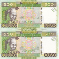 PAREJA CORRELATIVA DE LA REP. DE GUINEA DE 500 FRANCS DEL AÑO 2017 SIN CIRCULAR (BANK NOTE) UNCIRCULATED - Guinea