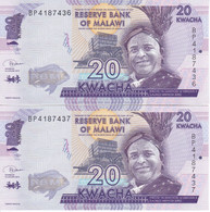PAREJA CORRELATIVA DE MALAWI DE 20 KWACHA DEL AÑO 2019 SIN CIRCULAR (BANK NOTE) UNCIRCULATED - Malawi