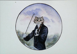 ► Carte Postale - Cpm 1970s  - Chat Humanisé Violoniste  Fiddle Violon 2/2 Dessin Naif D'après Templier (Cat Violonist ) - Cats