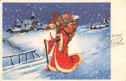 Carte Postale Fantaisie De NOËL - PERE  NOËL En Hiver Sous La Neige Avec Sa Hotte Illustrateur  M. - Santa Claus
