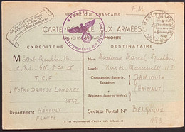 France Carte Postale Aux Armées De St Martin De Londres Pour La Belgique Cachet Allemand De Censure TTB - Guerre 40-45 (Lettres & Documents)