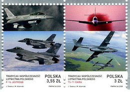 Pologne Poland Polska Polen 2008 General Dynamics F-16,  PZL-Mielec TS-11 Iskra (Yvert 4091, Michel 4354, Gibbons 4204) - Airplanes