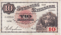 BILLETE DE SUECIA DE 10 KRONOR DEL AÑO 1938  (BANKNOTE) - Suède