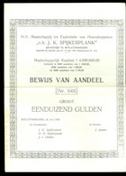 BEWIJS VAN AANDEEL * EXPLOITATIE HOENDERPARKEN TE WITLATTENHUIZEN GROOT EENDUIZEND GULDEN Uit 1945  (11.865a) - S - V